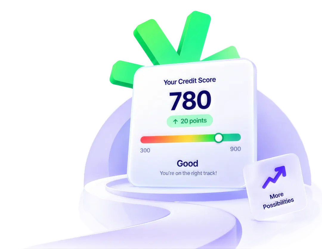 PaisaOne credit score gauge and financial growth illustration